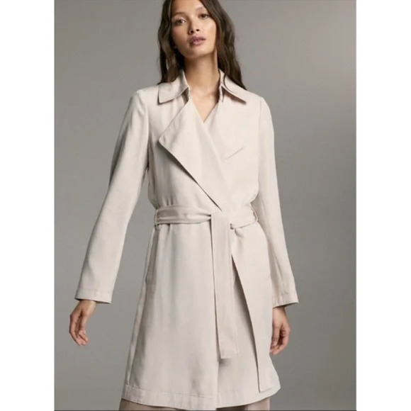 Babaton Maximo Trench Coat Denude Pink Drape Belted Pockets Long Sleeve Sz S - Picture 2 of 15